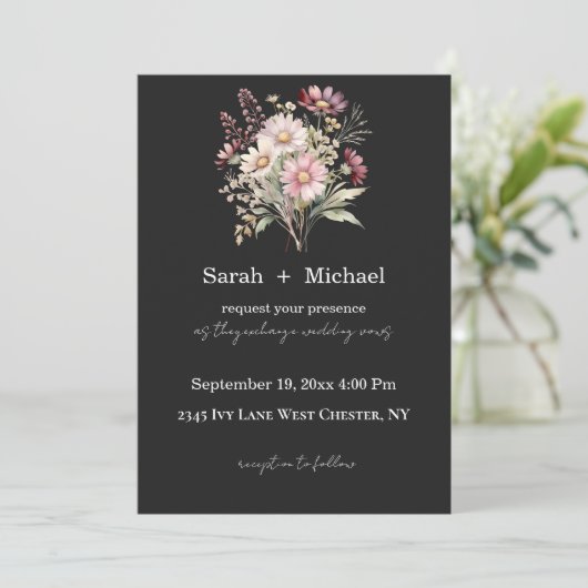Black and White Spring Floral Wedding Invitation 招待状 (スタンド正面)