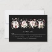 Black and White Spring Floral Wedding RSVP card (正面)