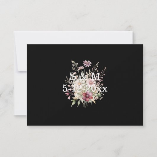 Black and White Spring Floral Wedding RSVP card (裏面)