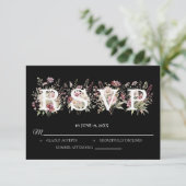 Black and White Spring Floral Wedding RSVP card (スタンド正面)