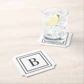 Black And White Square Border Monogram  ペーパーコースター (インサイチュ)