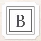 Black And White Square Border Monogram  ペーパーコースター (正面)