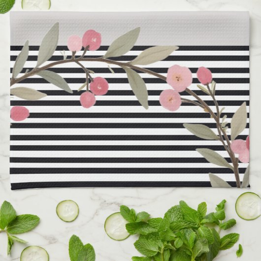 Black and white stripe キッチンタオル (折り畳み)