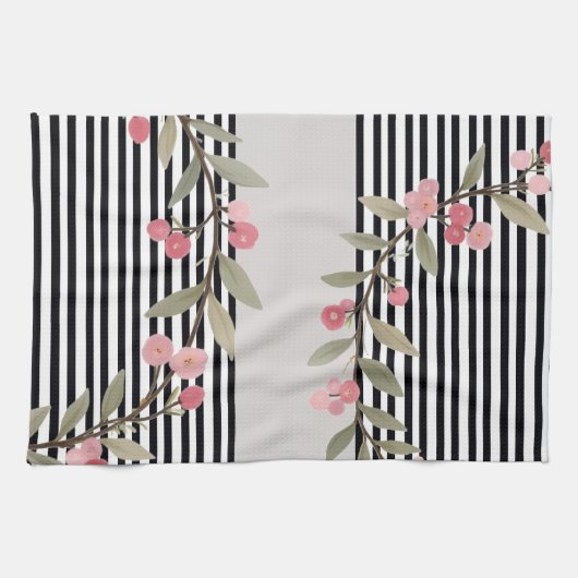 Black and white stripe キッチンタオル (横)