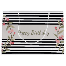 Black And White Stripe ラージペーパーバッグ