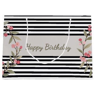 Black And White Stripe ラージペーパーバッグ