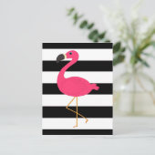 Black and White Stripe Pink Flamingo ポストカード (スタンド正面)