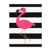 Black and White Stripe Pink Flamingo