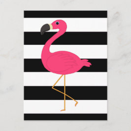 Black and White Stripe Pink Flamingo ポストカード