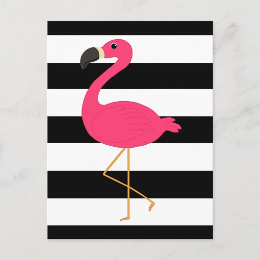 Black and White Stripe Pink Flamingo ポストカード (正面)