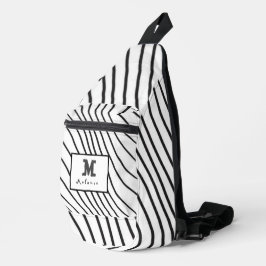 Black and white striped Abstract minimal Monogram  スリングバッグ