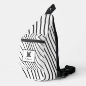 Black and white striped Abstract minimal Monogram  スリングバッグ (右コーナー)
