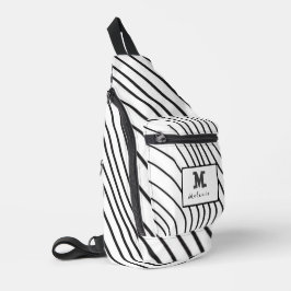 Black and white striped Abstract minimal Monogram  スリングバッグ