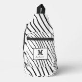 Black and white striped Abstract minimal Monogram  スリングバッグ (正面)