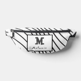 Black and white striped Abstract minimal Monogram  ファニーパック
