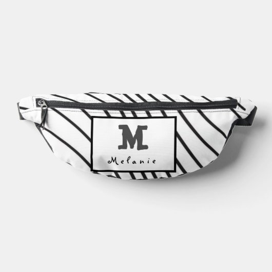 Black and white striped Abstract minimal Monogram  ファニーパック (レイダウン)