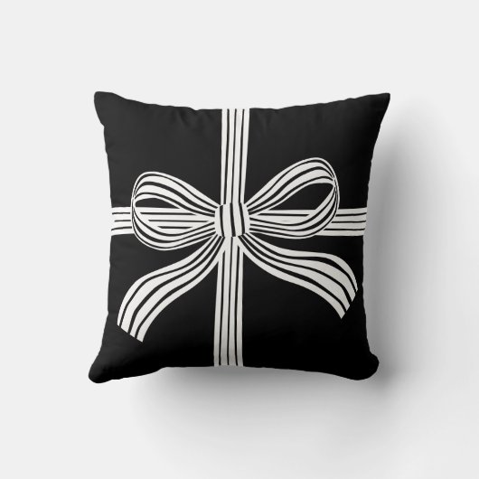 Black and White Striped Bow Throw Pillow クッション (裏面)
