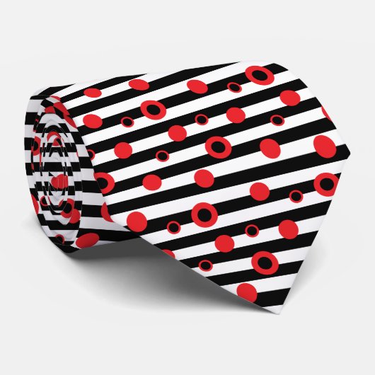 Black-and-white stripes and red circles pattern ネクタイ (ロール)