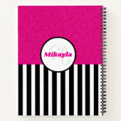 Black and White Stripes with Pink Glitter ノートブック (裏面)