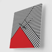 Black and white stripes with red triangle スクエア壁時計 (傾斜)