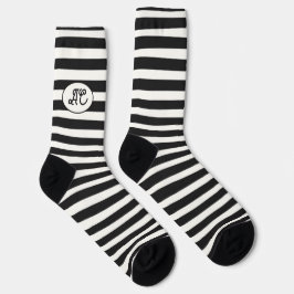 Black and white stripes with your initials ソックス