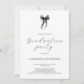 Black and White Stylish Bow Photo Graduation Party 招待状 (正面)