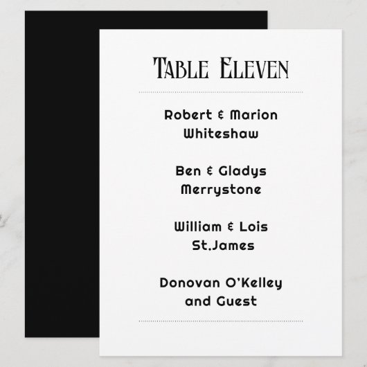 Black and White Table Number Guest List Card プログラム (正面/裏面)