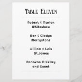 Black and White Table Number Guest List Card プログラム (正面)