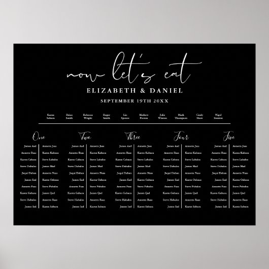 Black And White Table Plan Wedding Seating Chart ポスター (正面)