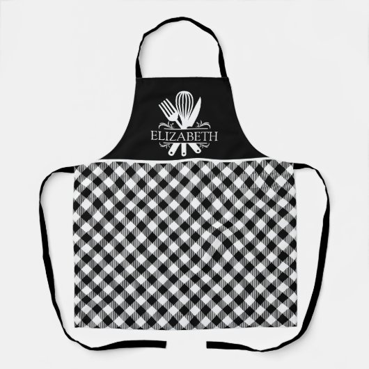 Black and White Tartan Plaid Pattern エプロン (正面)