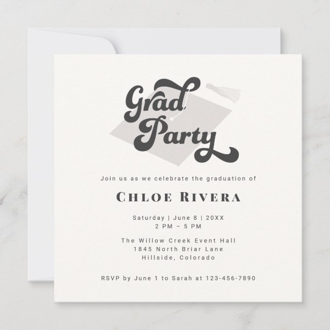 Black and White Tassel Grad Party Invitation (正面)