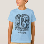 Black and White Tattoo Flowers Monogram Letter B Tシャツ (正面)