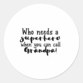 Black And White Text Grandpa Hero Love Sticker ラウンドシール (正面)