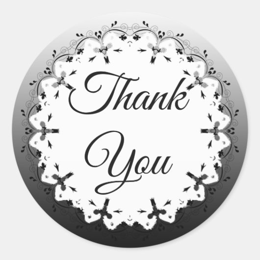 Black and White Thank You Stickers ラウンドシール (正面)