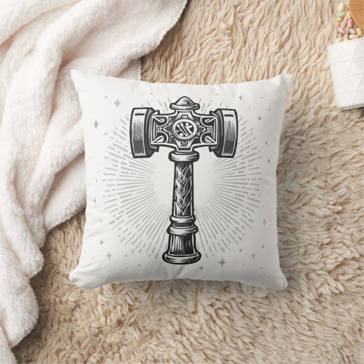 Black and white Thor's Hammer Mjolnir クッション (ブランケット)