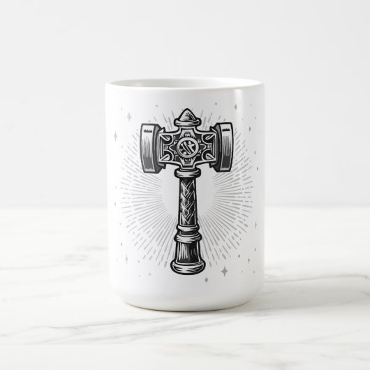 Black and white Thor's Hammer Mjolnir コーヒーマグカップ (中央)
