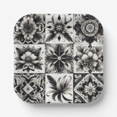 Black and White Tile ペーパープレート (正面)