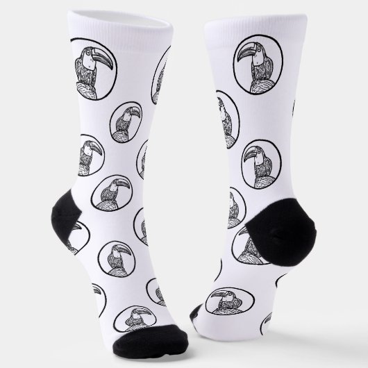 Black and White Toucan Doodle Crew Socks ソックス (傾斜あり)