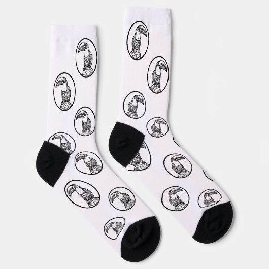 Black and White Toucan Doodle Crew Socks ソックス (右)