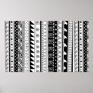 Black and white Tribal pattern ポスター