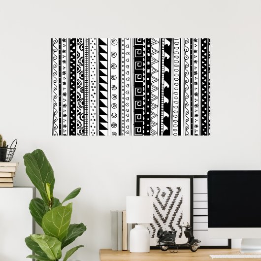 Black and white Tribal pattern ポスター (ホームオフィス)