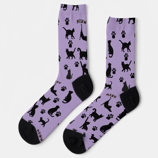 Black and White Tuxedo Cat Patterned Socks Gift ソックス (左)