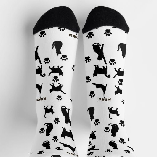 Black and White Tuxedo Cat Patterned Socks Gift ソックス (上部)