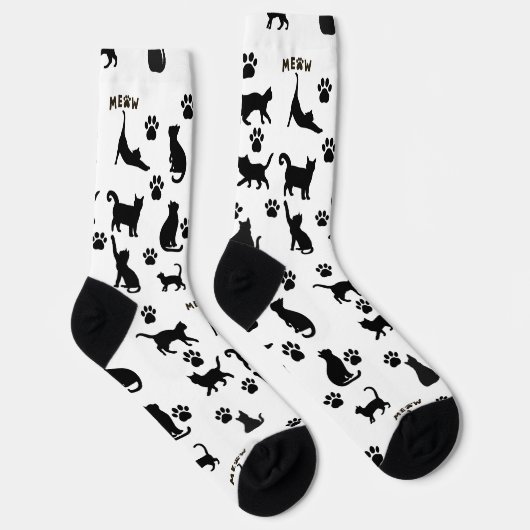 Black and White Tuxedo Cat Patterned Socks Gift ソックス (右)