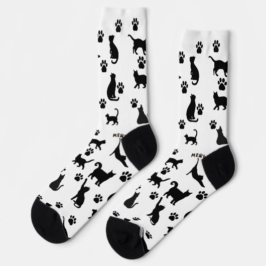 Black and White Tuxedo Cat Socks Pattern Gift ソックス (左)
