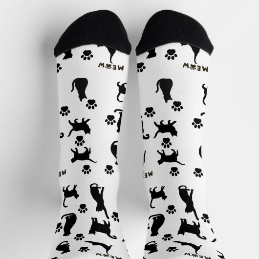 Black and White Tuxedo Cat Socks Pattern Gift ソックス (上部)