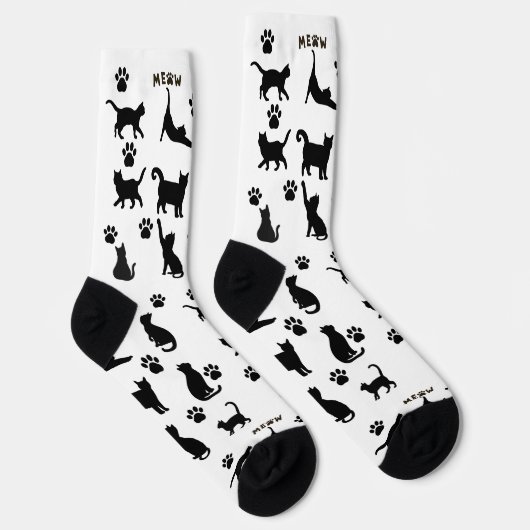 Black and White Tuxedo Cat Socks Pattern Gift ソックス (右)