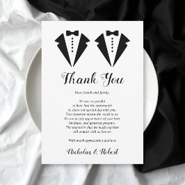 Black and white tuxedo two grooms gay wedding サンキューカード
