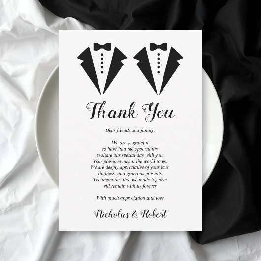 Black and white tuxedo two grooms gay wedding サンキューカード