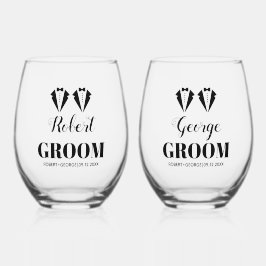 Black and white tuxedo two grooms gay wedding ステムなしワイングラス